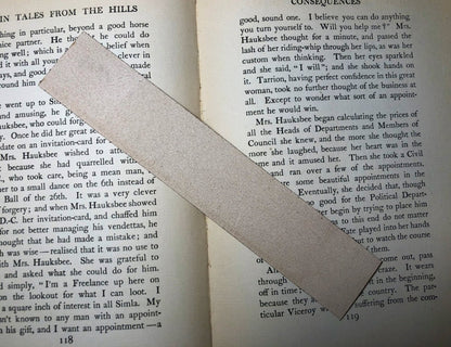 The back of bookmarks are unfinished leather.