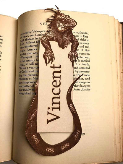 Iguana Leather Bookmark that can be personalized with a short message or name. Iguana Bookmark - You can personalize this! Bookmarks Raven King Crafts