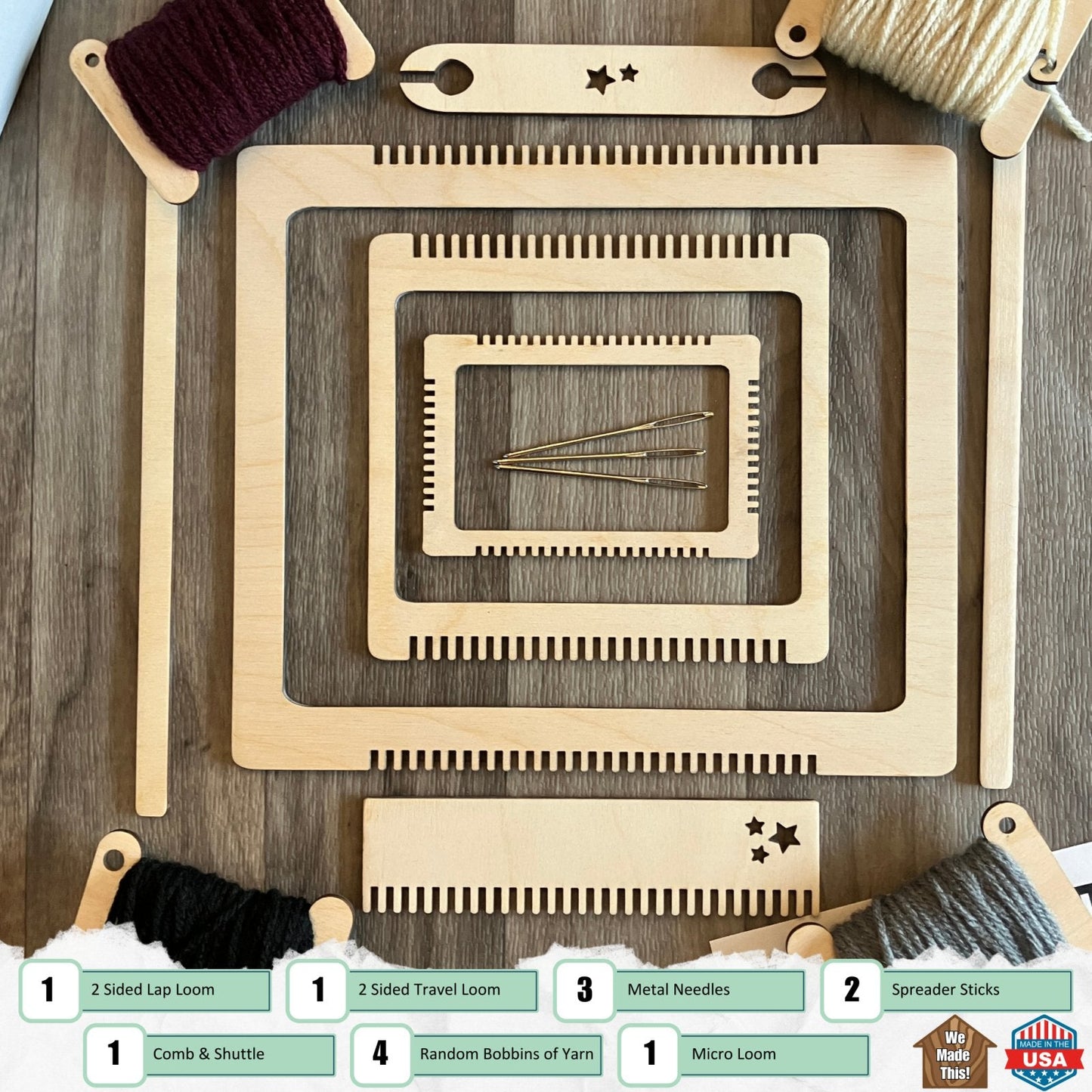 Travel Loom and Lap Loom Kit with yarn and accessories