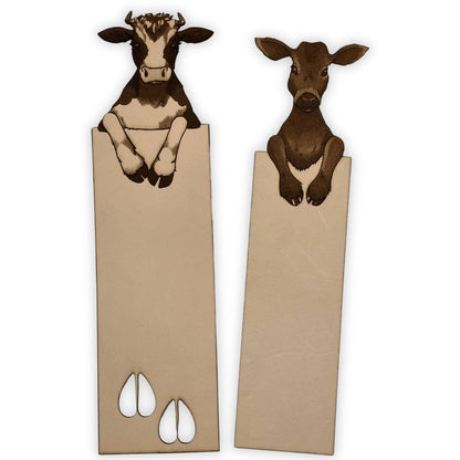 Leather bookmarks engraved with the art of cows on them, each bookmark can be personalized with a name or short message. Leather Cow & Calf Bookmark - Personalize Option Bookmarks Raven King Crafts