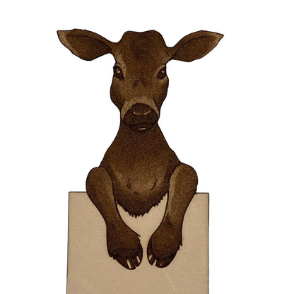 A jersey calf bookmark zoomed in. Leather Cow & Calf Bookmark - Personalize Option Bookmarks Raven King Crafts