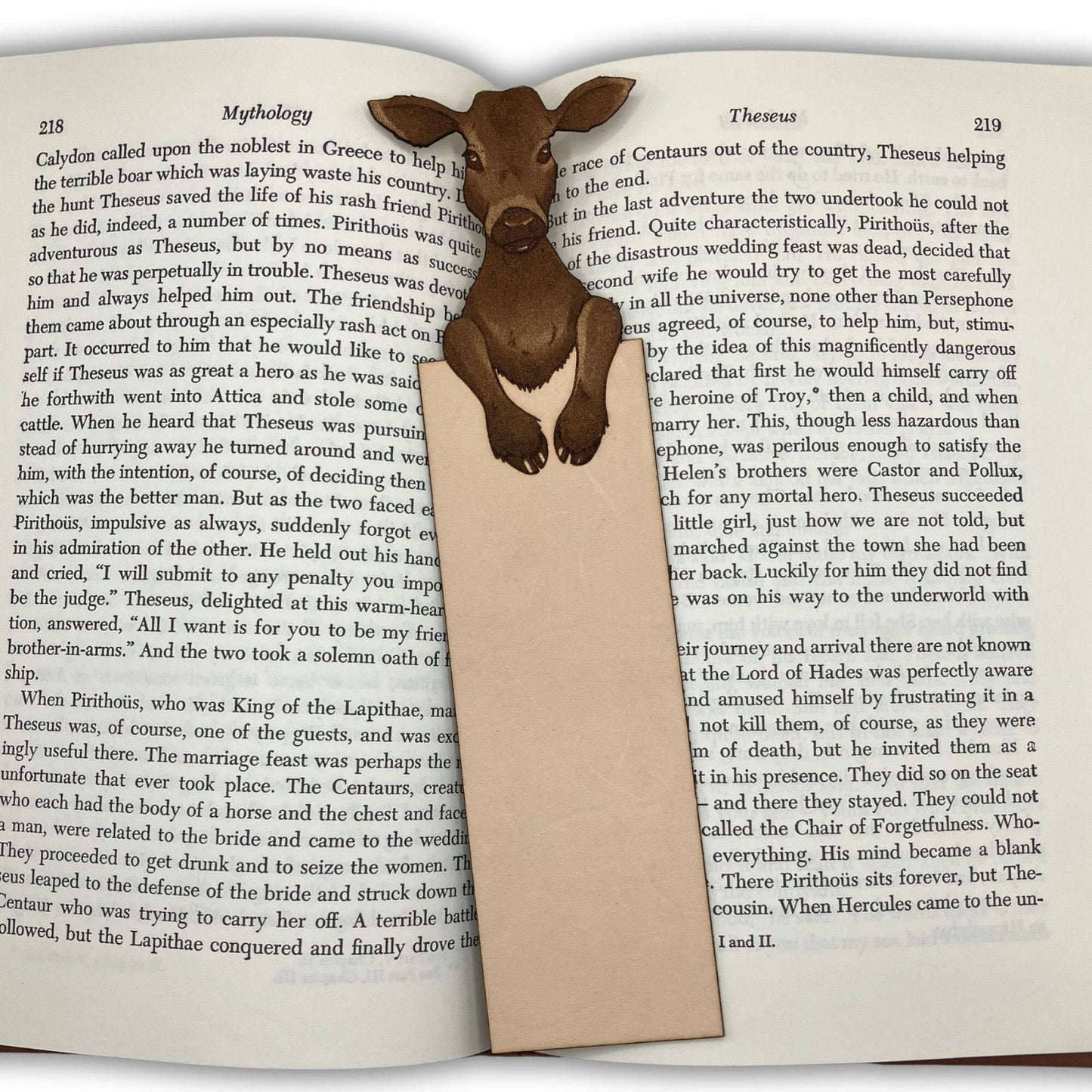 This leather calf bookmark can be personalized with a name or a short message. Leather Cow & Calf Bookmark - Personalize Option Bookmarks Raven King Crafts