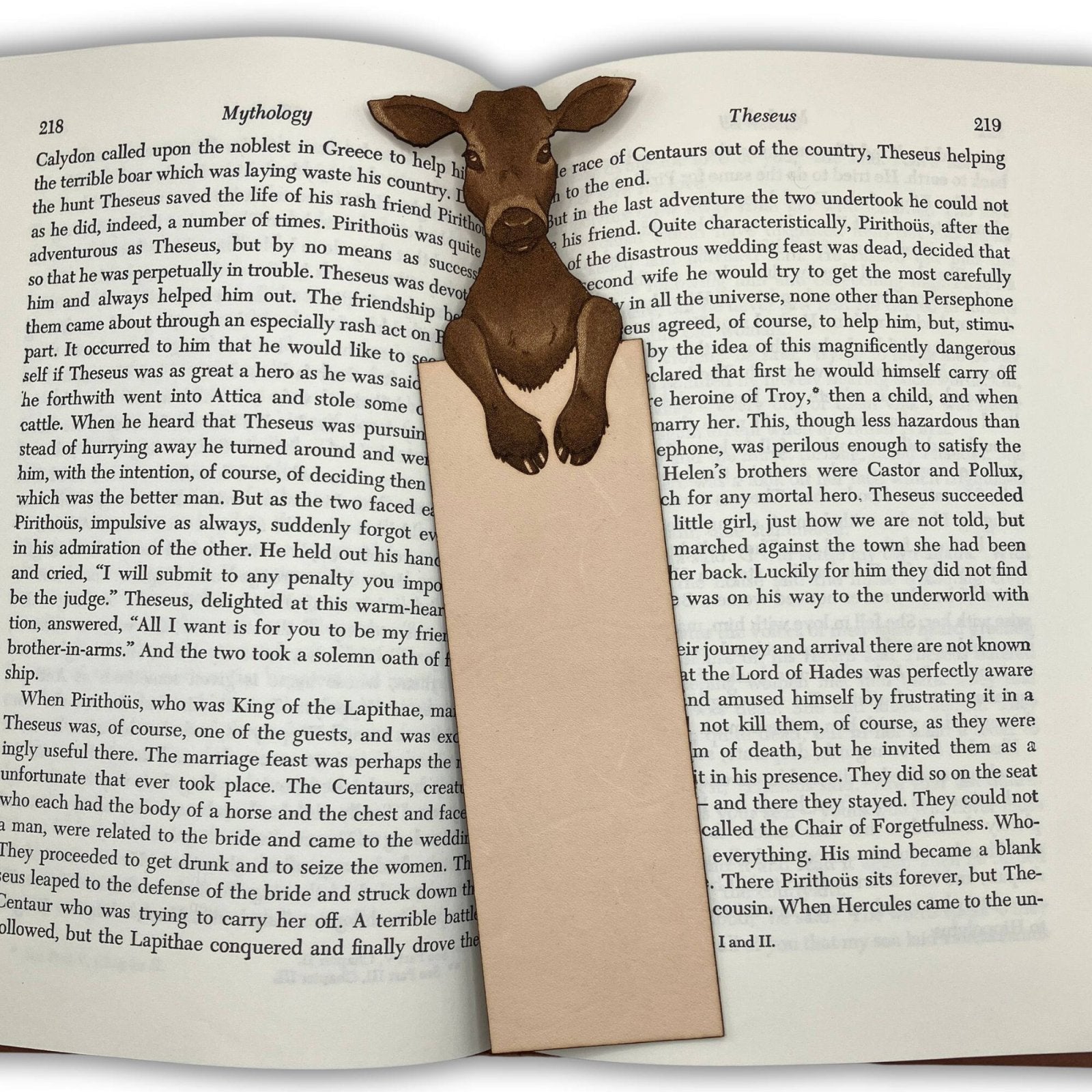 This leather calf bookmark can be personalized with a name or a short message. Leather Cow & Calf Bookmark - Personalize Option Bookmarks Raven King Crafts