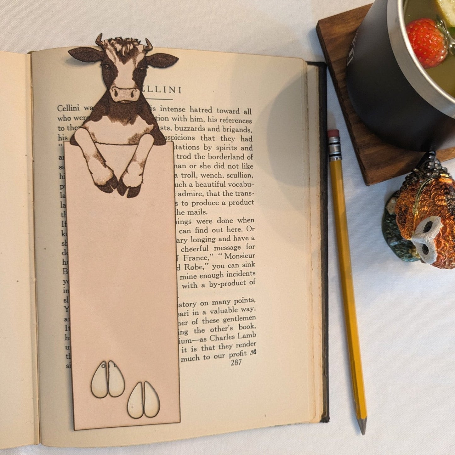 Leather Cow & Calf Bookmark - Personalize Option