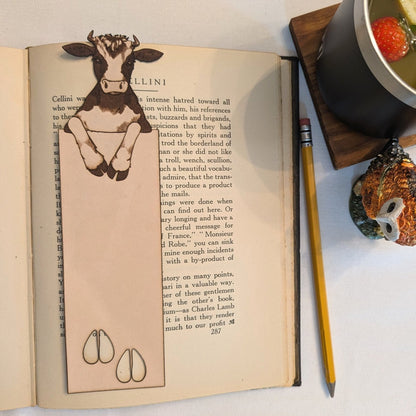 Leather Cow & Calf Bookmark - Personalize Option