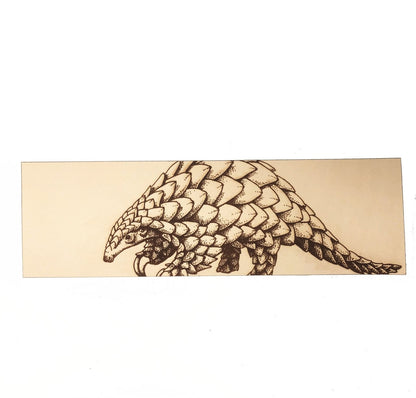 A rectangular bookmark with the art of a pangolin on it.