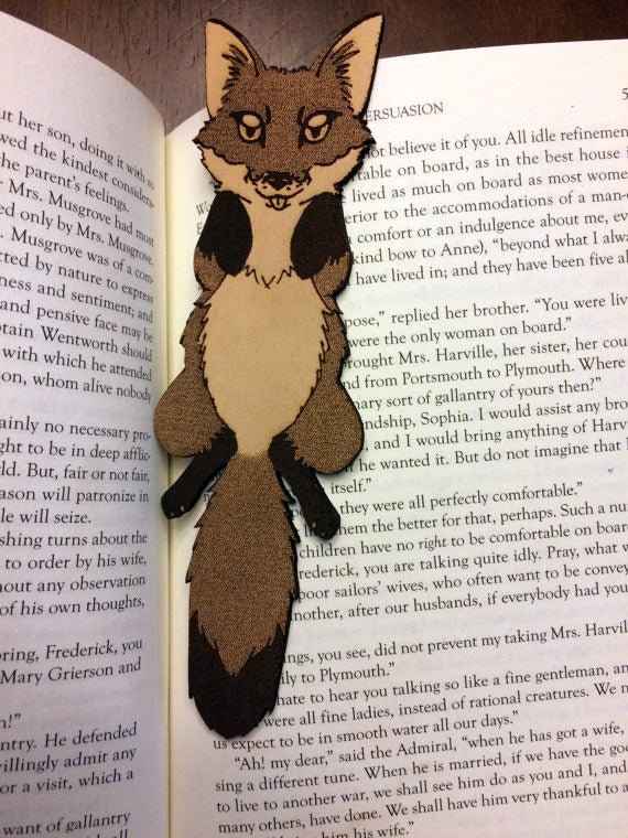 Cartoon style leather fox bookmark. Leather Red Fox Bookmark - Fun Gift for Fox Lovers Bookmarks Raven King Crafts