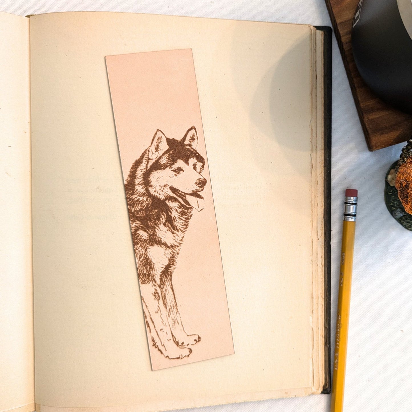 Leather Siberian Husky Dog Bookmark