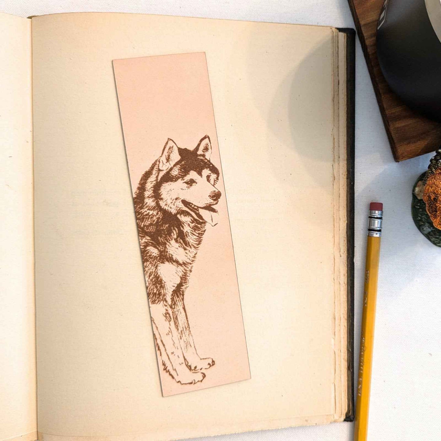 Leather Siberian Husky Dog Bookmark Leather Siberian Husky Dog Bookmark Bookmarks Raven King Crafts