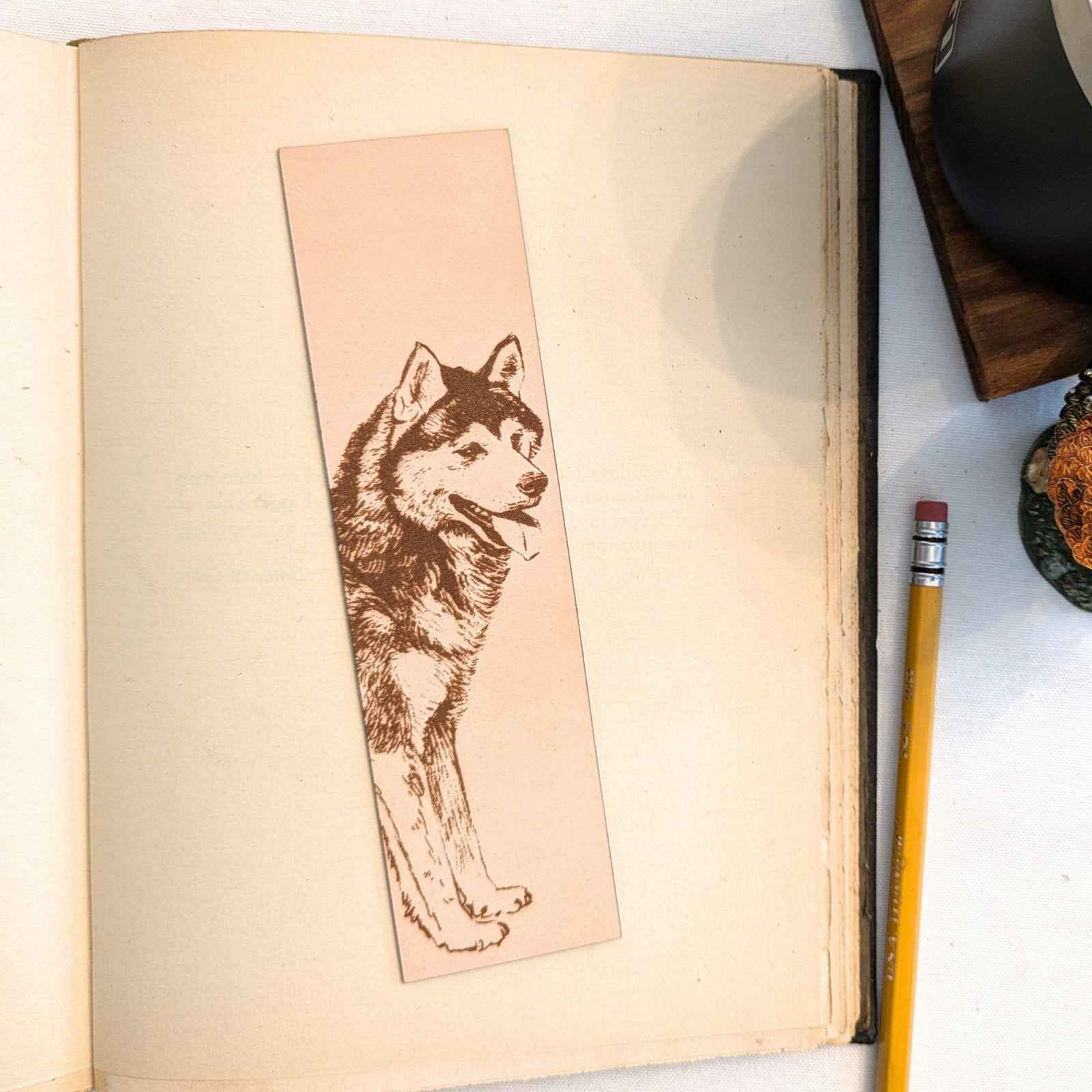 Leather Siberian Husky Dog Bookmark Leather Siberian Husky Dog Bookmark Bookmarks Raven King Crafts