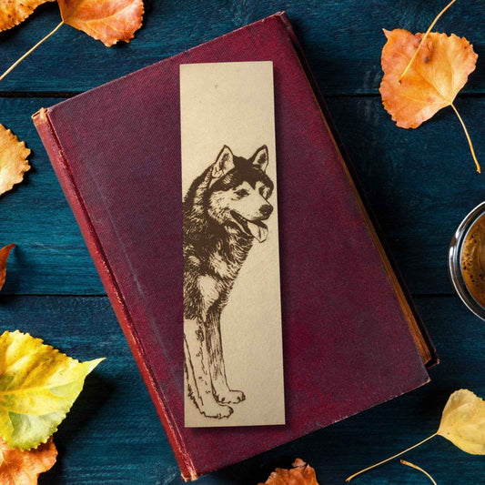 This leather bookmark is engraved with the art of a Siberian Husky Dog on it. Leather Siberian Husky Dog Bookmark Bookmarks Raven King Crafts