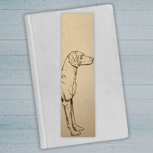 A rectangular bookmark with the art of a Vizsla dog on it.