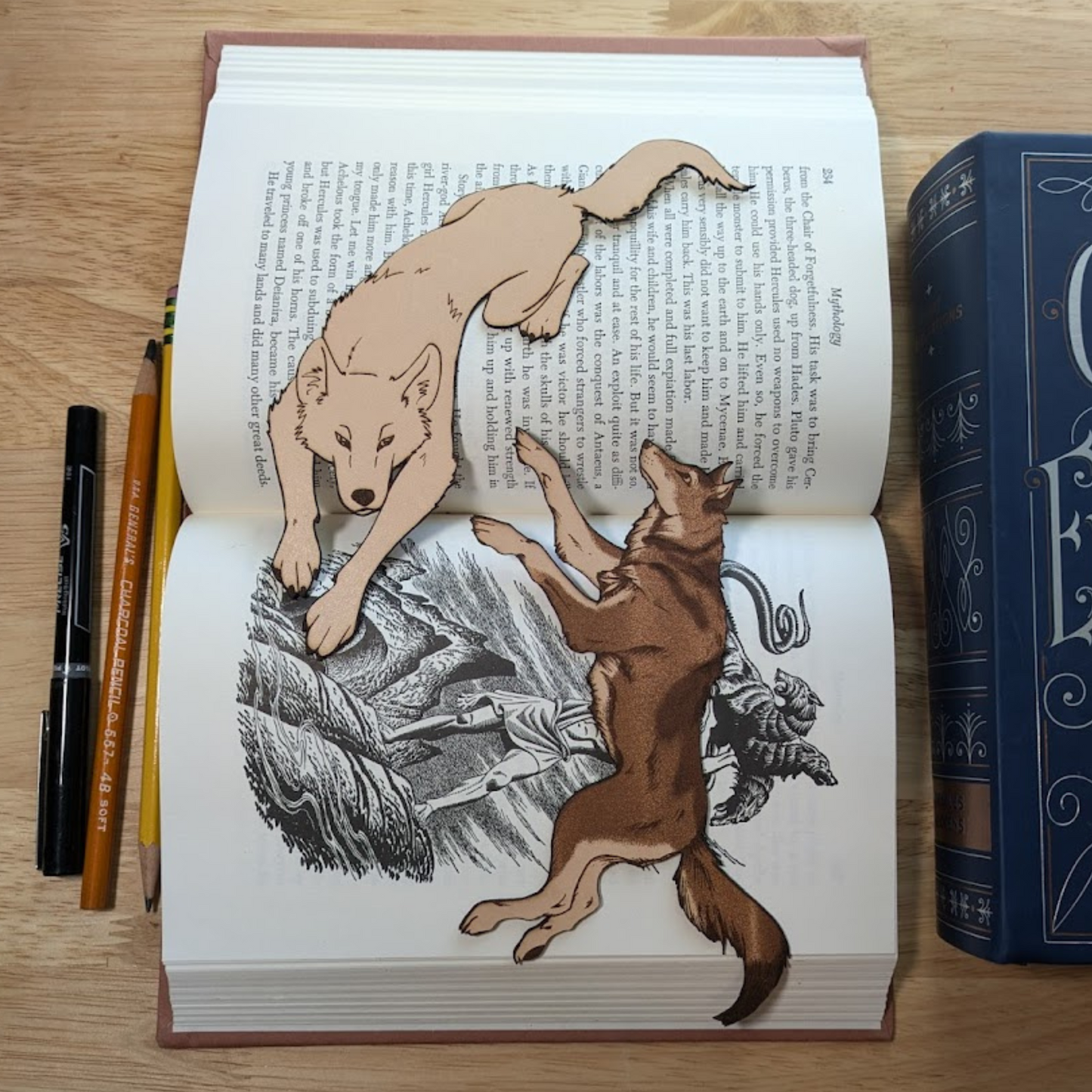 This photograph shows both wolf bookmarks available. 