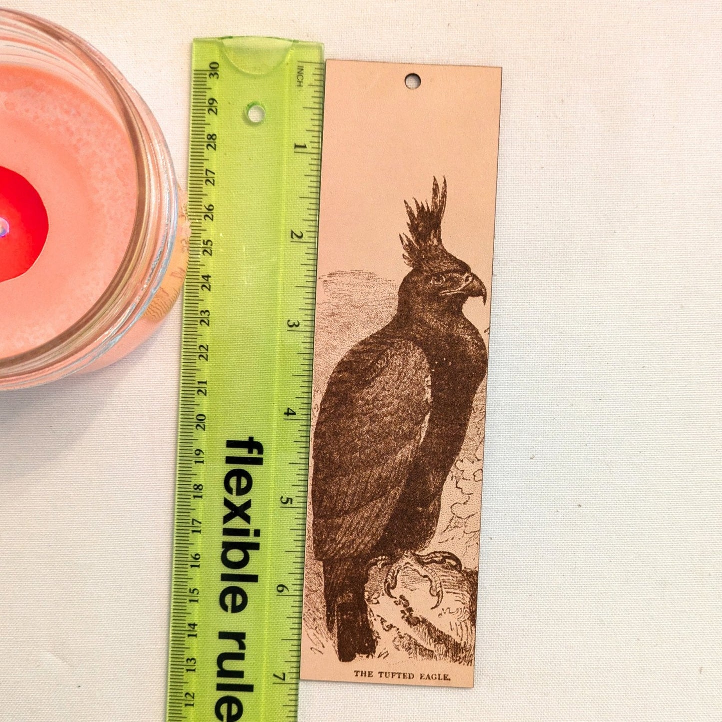 Tuffed eagle bookmark nex to ruler for scale. Long Crested Eagle Bookmark - Leather Historical Bookmarks Raven King Crafts