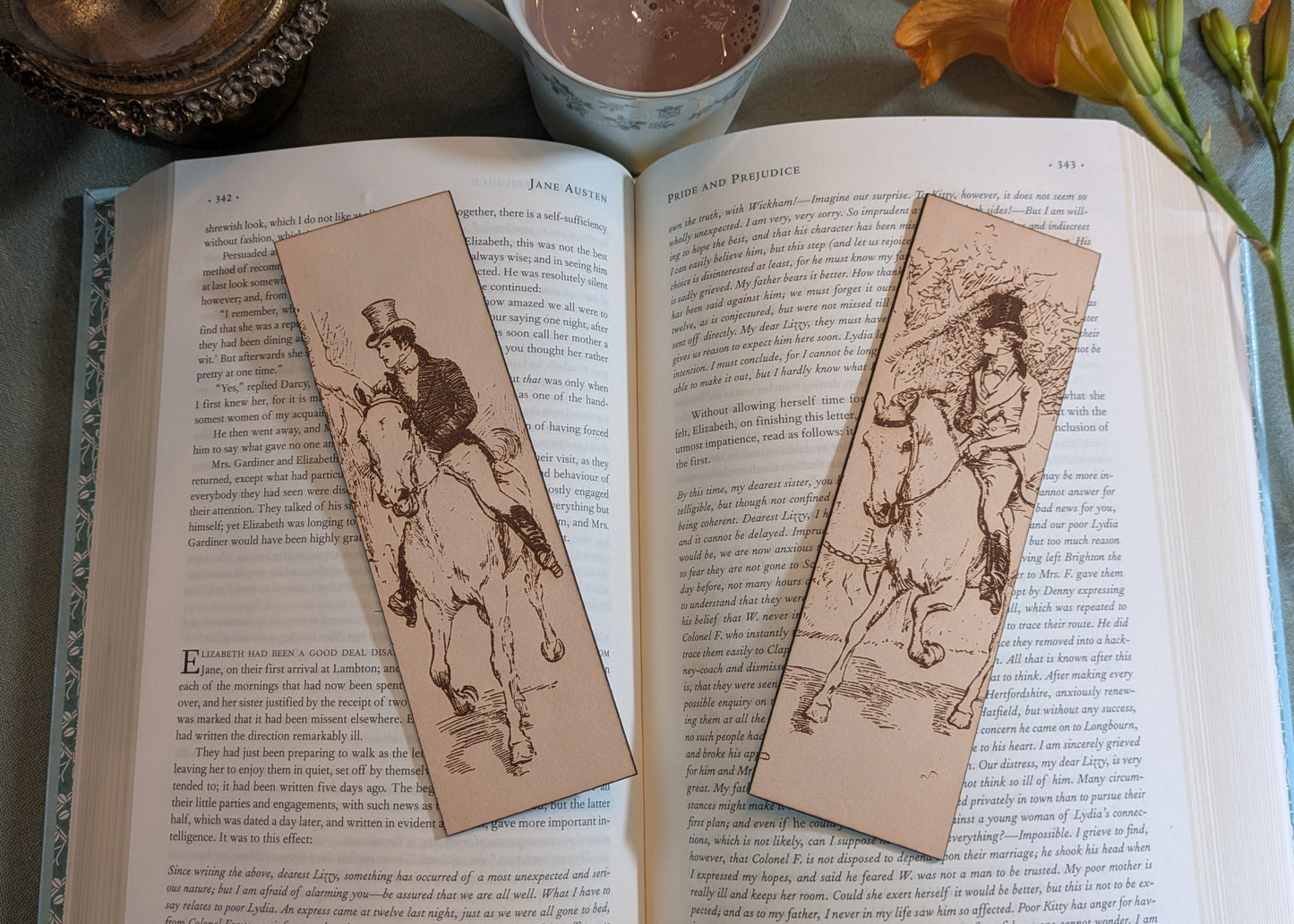Mr. Darcy and Mr. Bingley Bookmarks Mr. Darcy and Mr. Bingley on horseback bookmarks Bookmarks Raven King Crafts