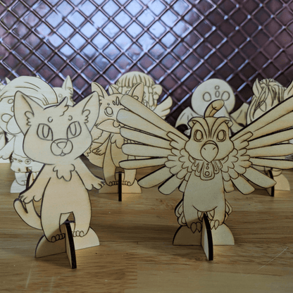 Some of the wooden mythos chibi figures. Nekomata - Sticker, Ornament Blank & Standing Figure Set Art & Craft Kits Raven King Crafts