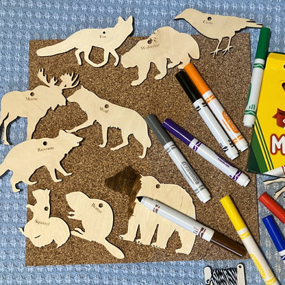 The North American wildlife cutouts next to the markers you can include in your kit. North America Wildlife Ornament (Cutout) Kit Art & Craft Kits Raven King Crafts