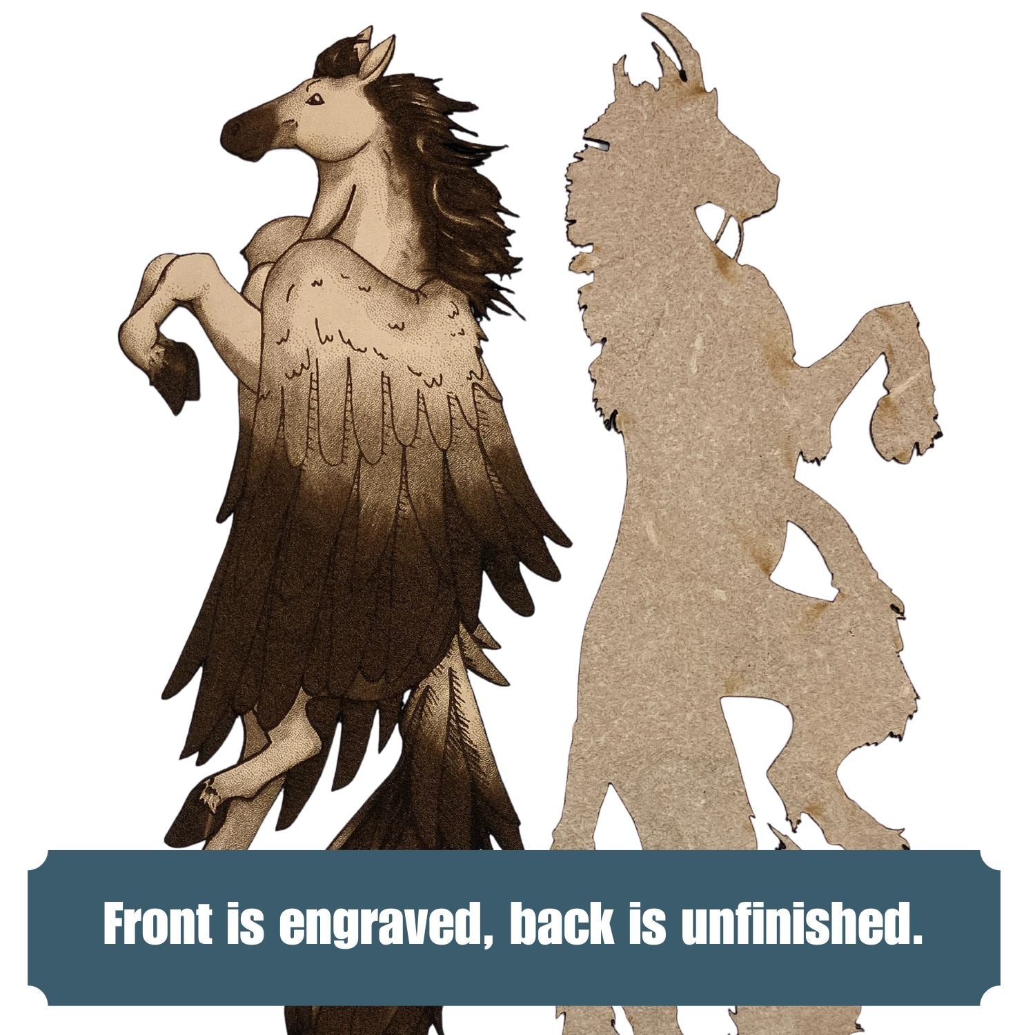 The front of the pegasus bookmark is engraved with the art and the back is plain leather. Pegasus Bookmark - Leather Bookmarks Raven King Crafts
