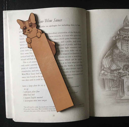 A cute leather bookmark with a Pembroke Welsh Corgi dog at the top of it. It has a blank area you can personalize with a name or short message. Pembroke Welsh Corgi Bookmark Bookmarks Raven King Crafts