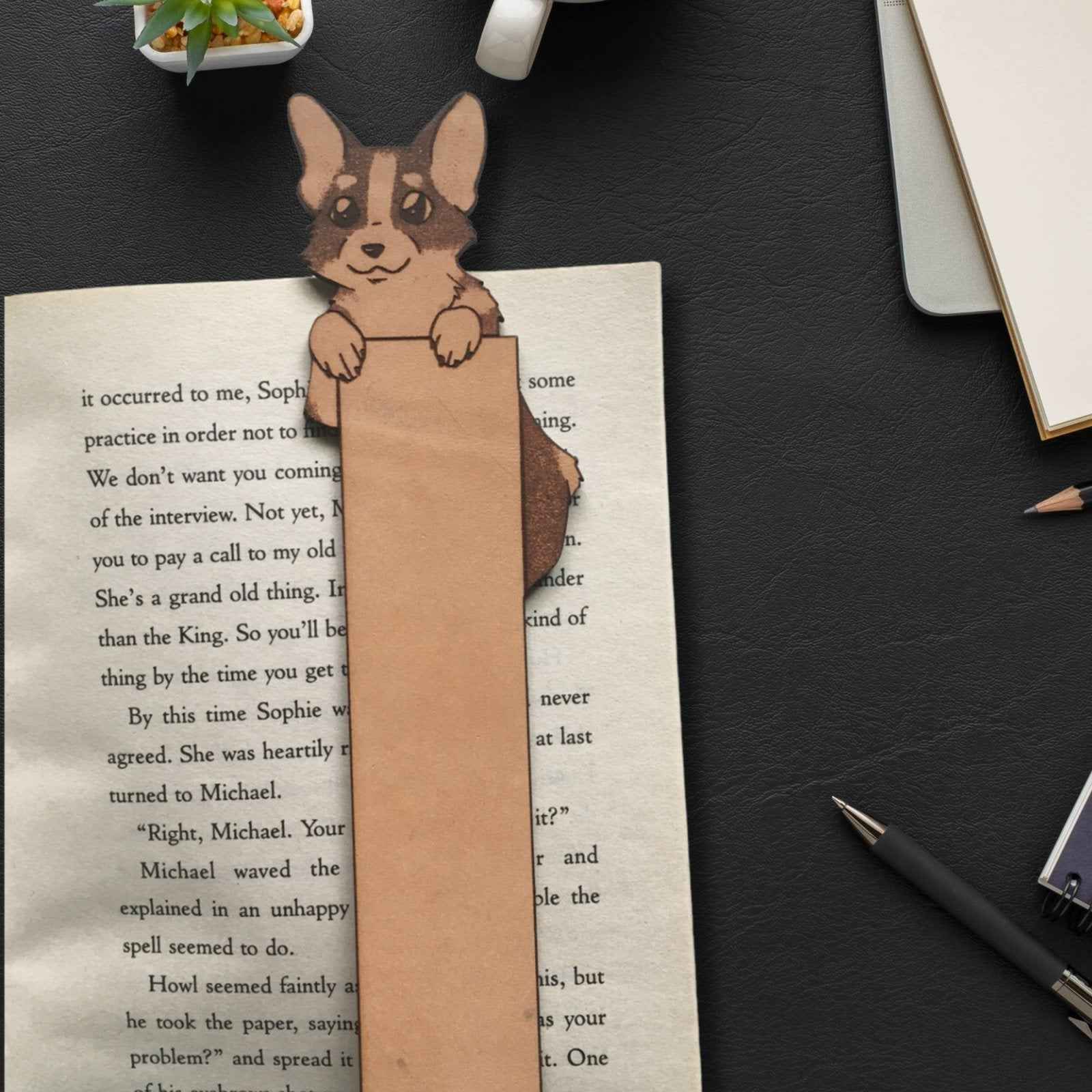 A cute leather bookmark with a corgi dog at the top of it. It has a blank area you can personalize with a name or short message. Pembroke Welsh Corgi Bookmark Bookmarks Raven King Crafts