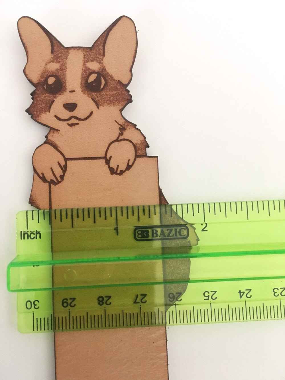 Pembroke Welsh Corgi Bookmark next to a ruler for scale. Pembroke Welsh Corgi Bookmark Bookmarks Raven King Crafts