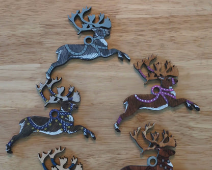 Santa and his reindeer ornament or garland blanks - 9 Deer, wooden