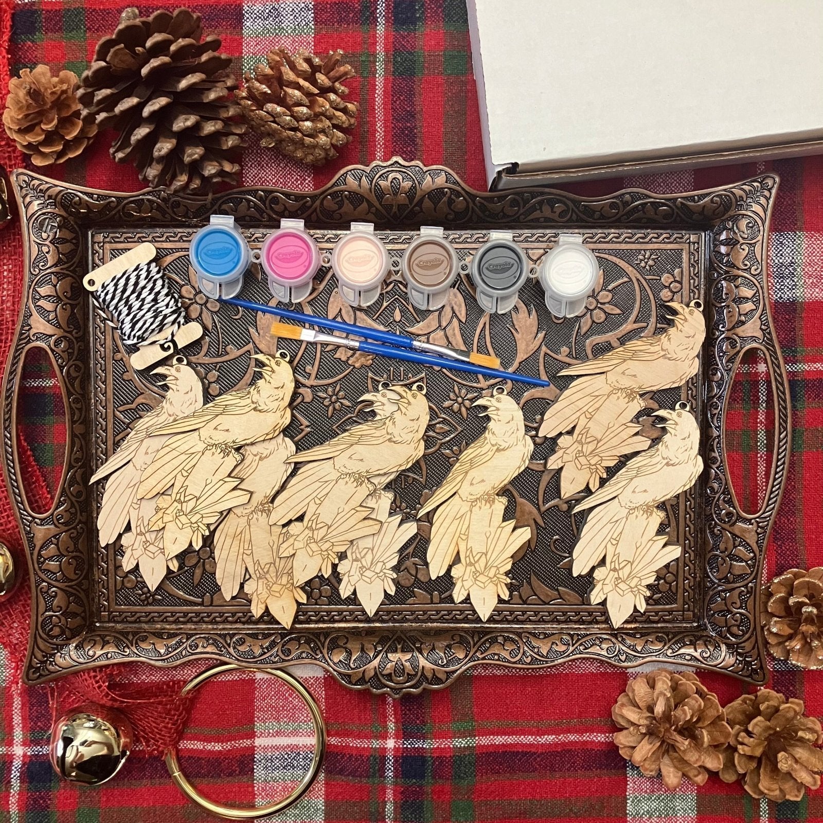 Wood Raven Ornament (Blank / DIY) Raven with a Crystal Shaped Wooden Ornaments Art & Craft Kits Raven King Crafts