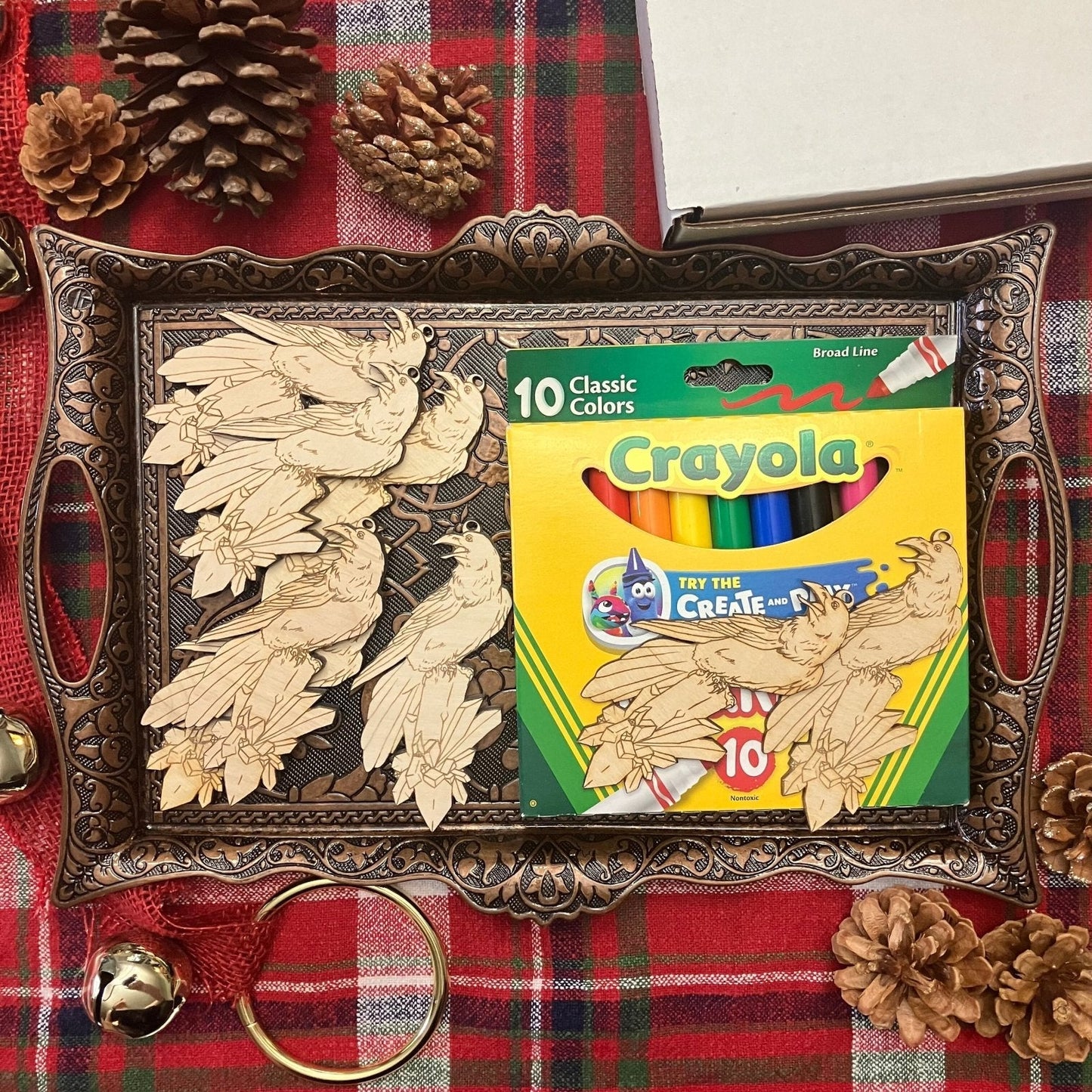 Wood Raven Ornament (Blank / DIY) Raven with a Crystal Shaped Wooden Ornaments Art & Craft Kits Raven King Crafts