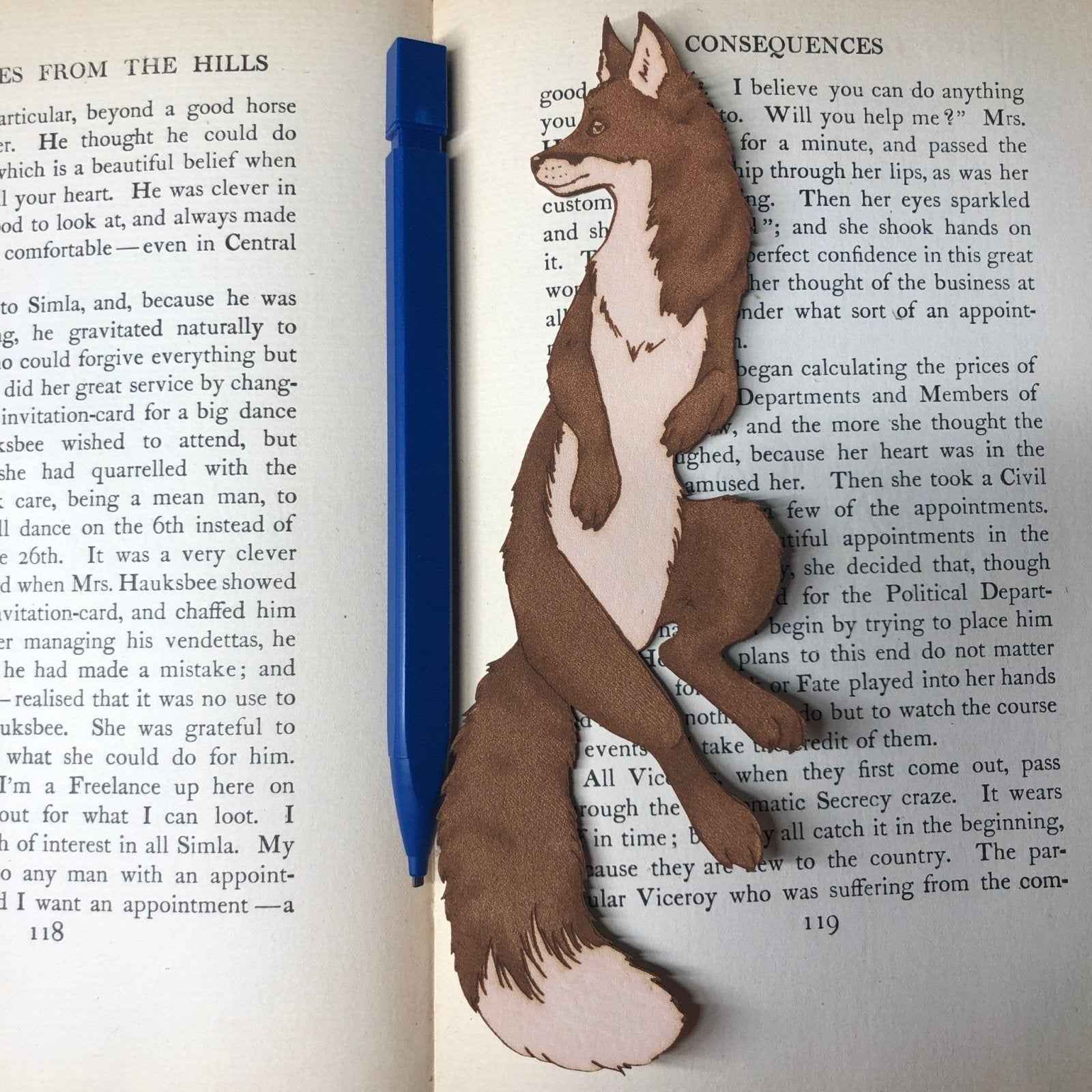 A beautiful leather bookmark shaped like a red fox. Red Fox Bookmark - Leather Bookmarks Raven King Crafts