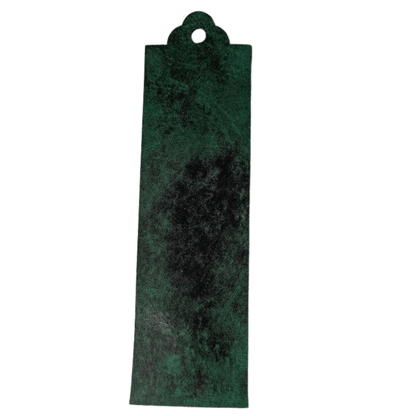 The green and black dyed leather bookmark with the rounded top. Red or Green Leather Bookmarks with Tassel Bookmarks Raven King Crafts