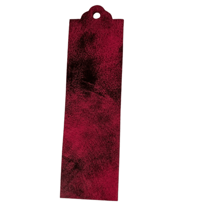 The red and black dyed leather bookmark with the rounded top. Red or Green Leather Bookmarks with Tassel Bookmarks Raven King Crafts Red or Green Leather Bookmarks with Tassel Bookmarks Raven King Crafts