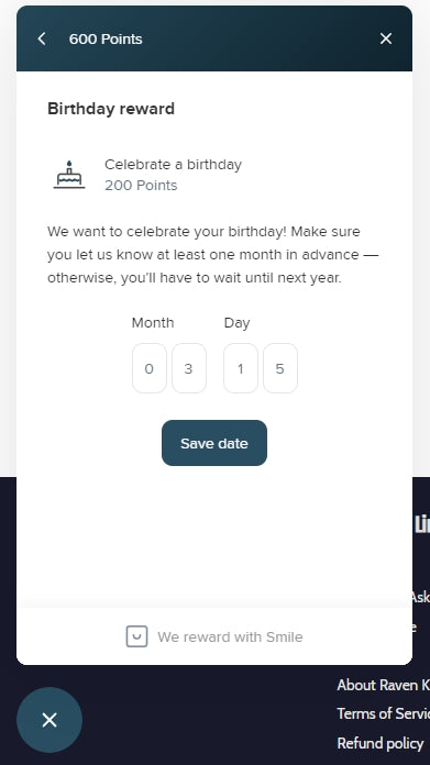 You can set your birthday in the rewards menu.