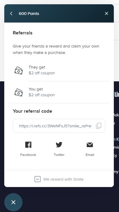 Shows the referral page of the rewards mini menu.