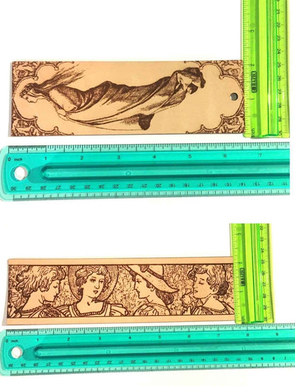 Robed Woman Facing the Heavens Bookmark next to a ruler for scale. Robed Woman Facing the Heavens Bookmark Bookmarks Raven King Crafts