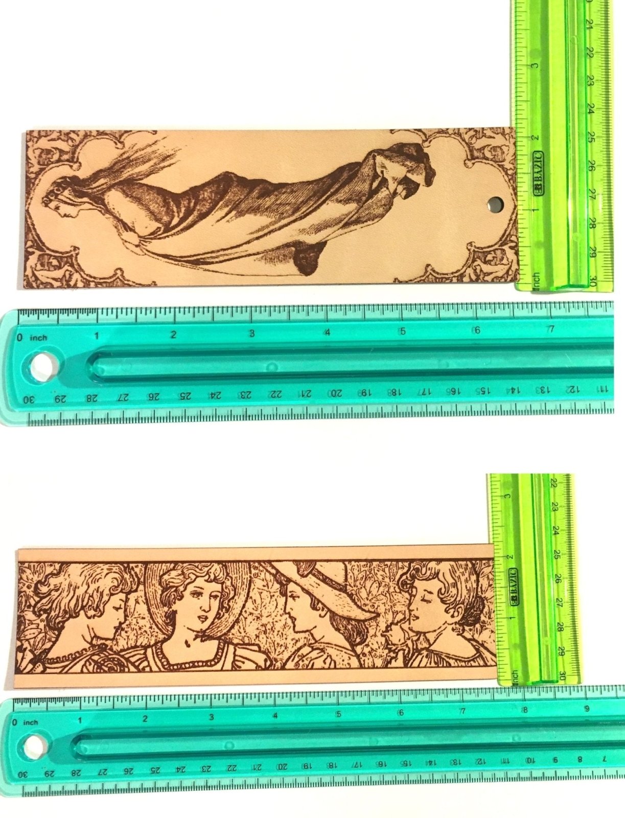 The historical bookmark next to a ruler for scale.