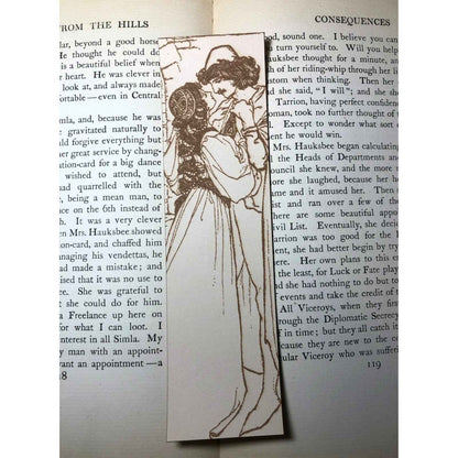 A leather bookmark with the antique art of a Romantic Renaissance Couple on it. Romantic Renaissance Couple Bookmark Bookmarks Raven King Crafts