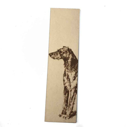 A leather bookmark with the antique art of a Scottish Deerhound dog engraved on it. Scottish Deerhound Bookmark Bookmarks Raven King Crafts
