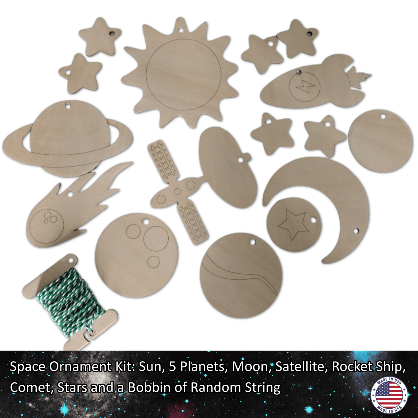 Space Ornament Set - Moon, Sun, Planets, Stars, Rocket Ship, Comet, Satellite Space Ornament Set - Moon, Sun, Planets, Stars, Rocket Ship, Comet, Satellite Art & Craft Kits Raven King Crafts