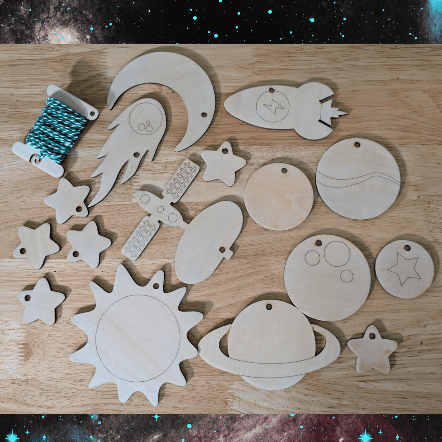 Space Ornament Set - Moon, Sun, Planets, Stars, Rocket Ship, Comet, Satellite Space Ornament Set - Moon, Sun, Planets, Stars, Rocket Ship, Comet, Satellite Art & Craft Kits Raven King Crafts
