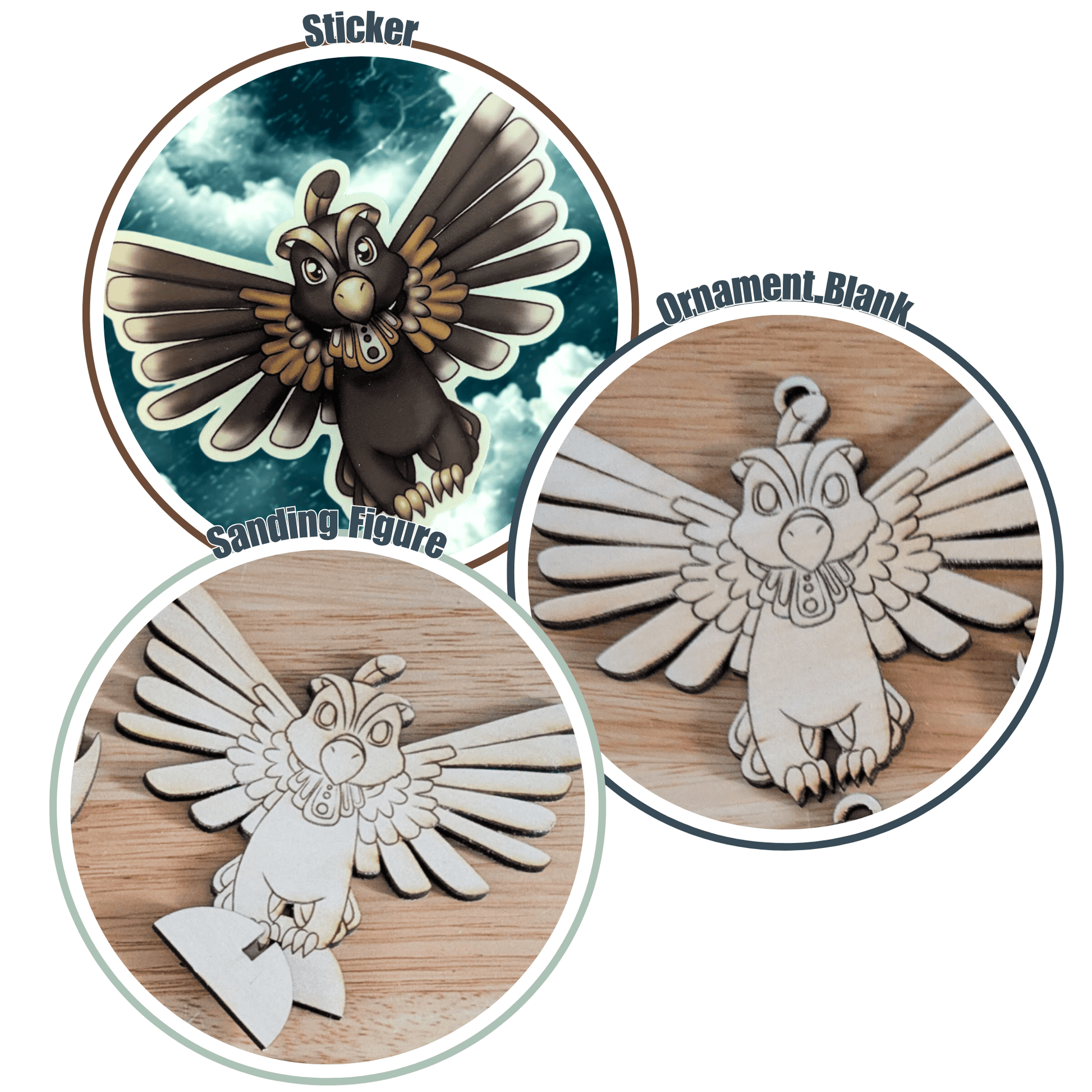 The Thunderbird Mythos Pack includes a sticker, ornament blank and standing figure. Thunderbird - Sticker, Ornament Blank & Standing Figure Set Art & Craft Kits Raven King Crafts