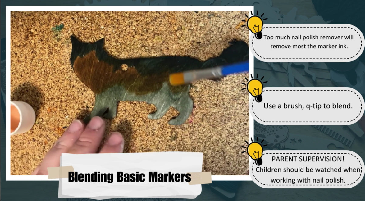 A screenshot of a video demonstrating how to blend markers with nail polish remover.