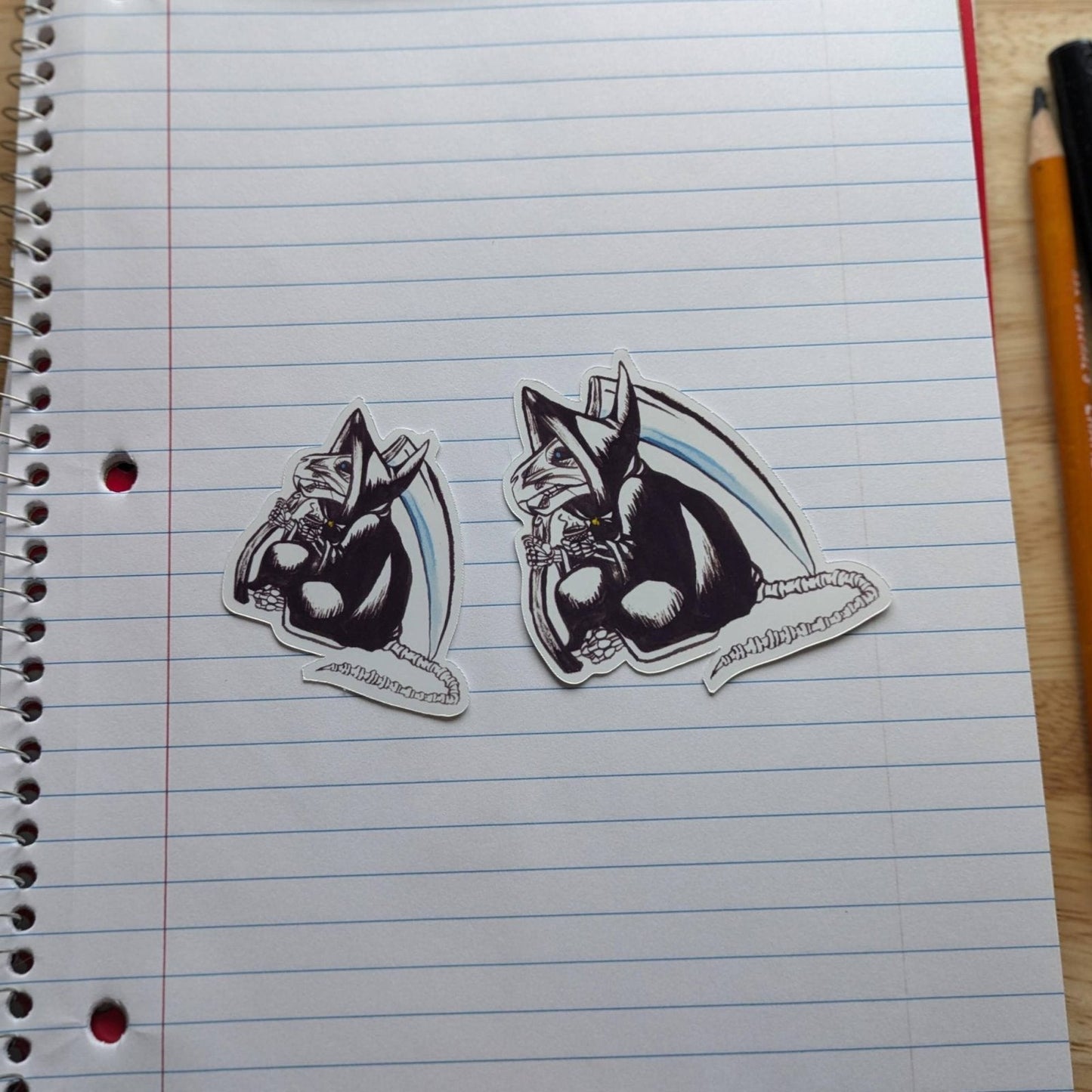 This is a photograph of the death or grim reaper rat. On the left is the smaller sticker, on tehr ight is the larger one. Vinyl Sticker Packs - Pick Your Stickers! stickers Raven King Crafts Vinyl Sticker Packs - Pick Your Stickers! stickers Raven King Crafts