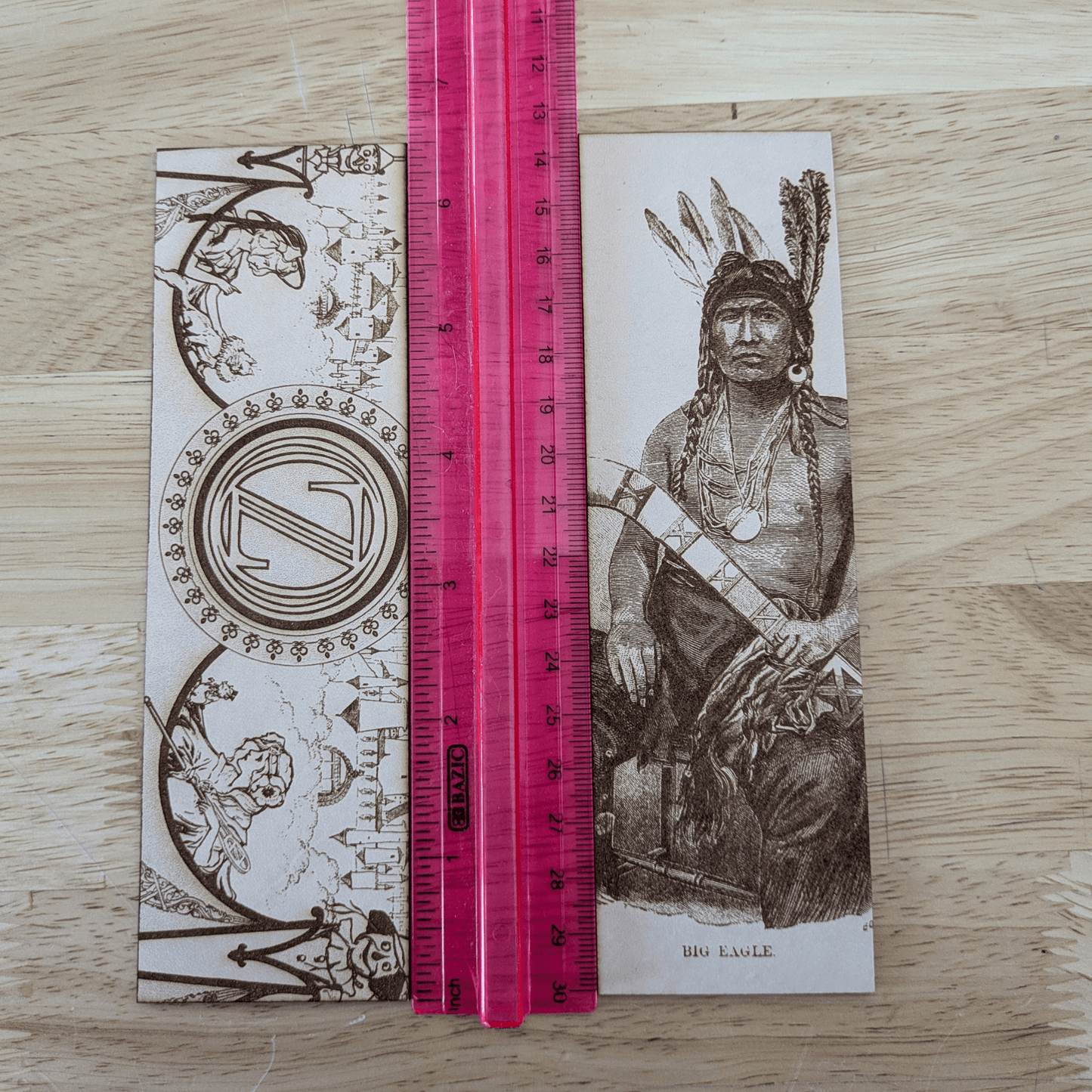 Big Eagle bookmark and Wizard of Oz bookmark next to a ruler for scale. Wizard of Oz Bookmark Bookmarks Raven King Crafts