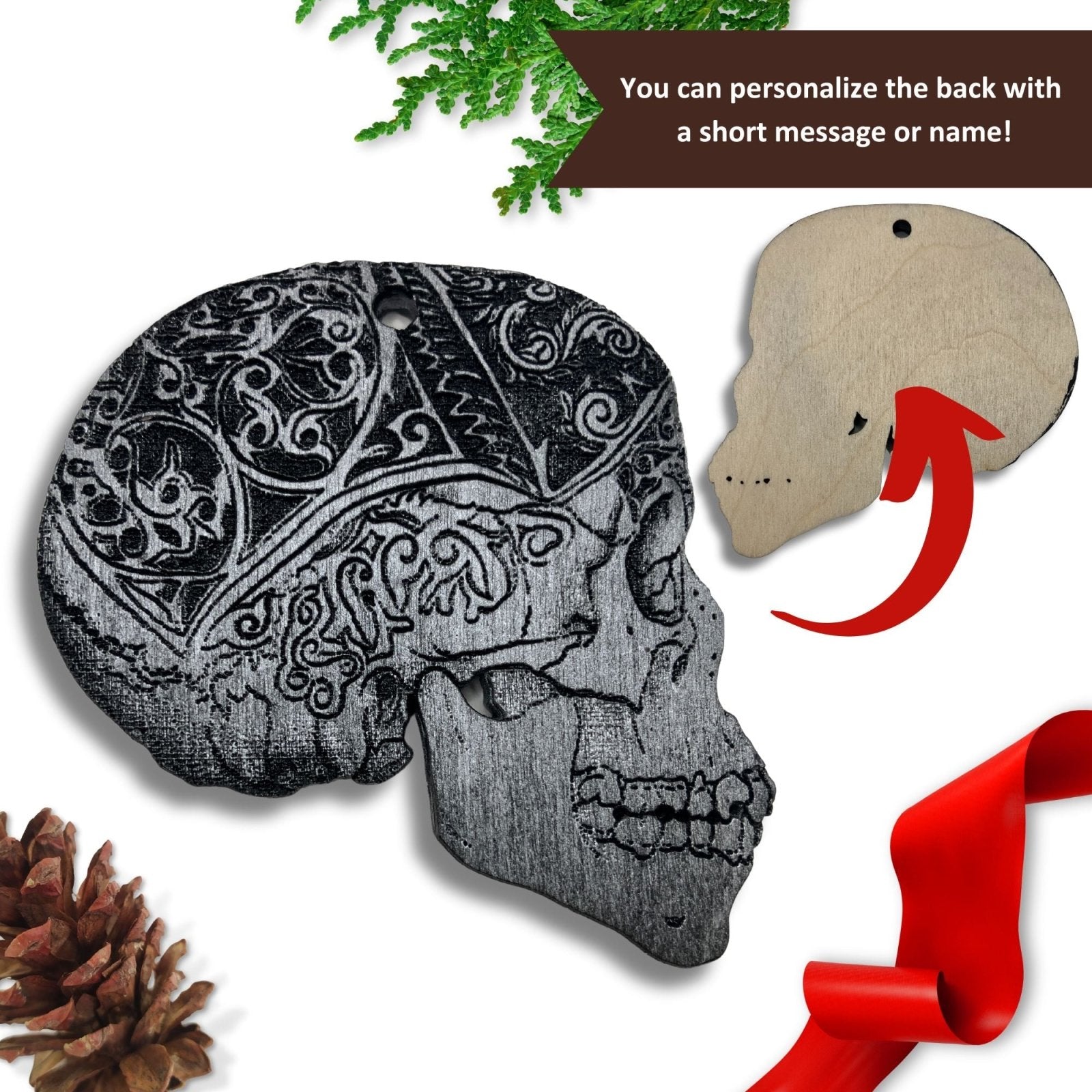 Wooden Skull Ornaments - Personalize Option!