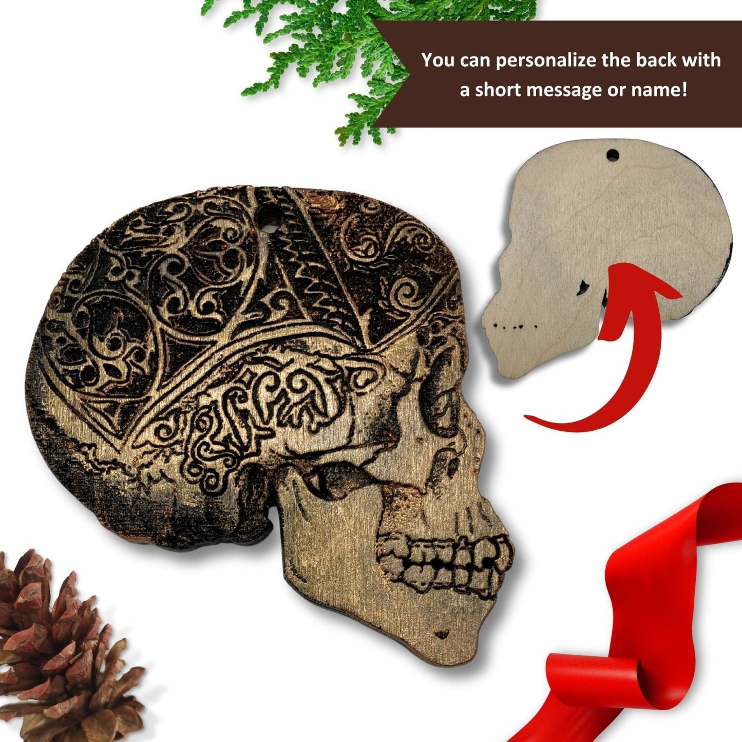 Wooden Skull Ornaments - Personalize Option!